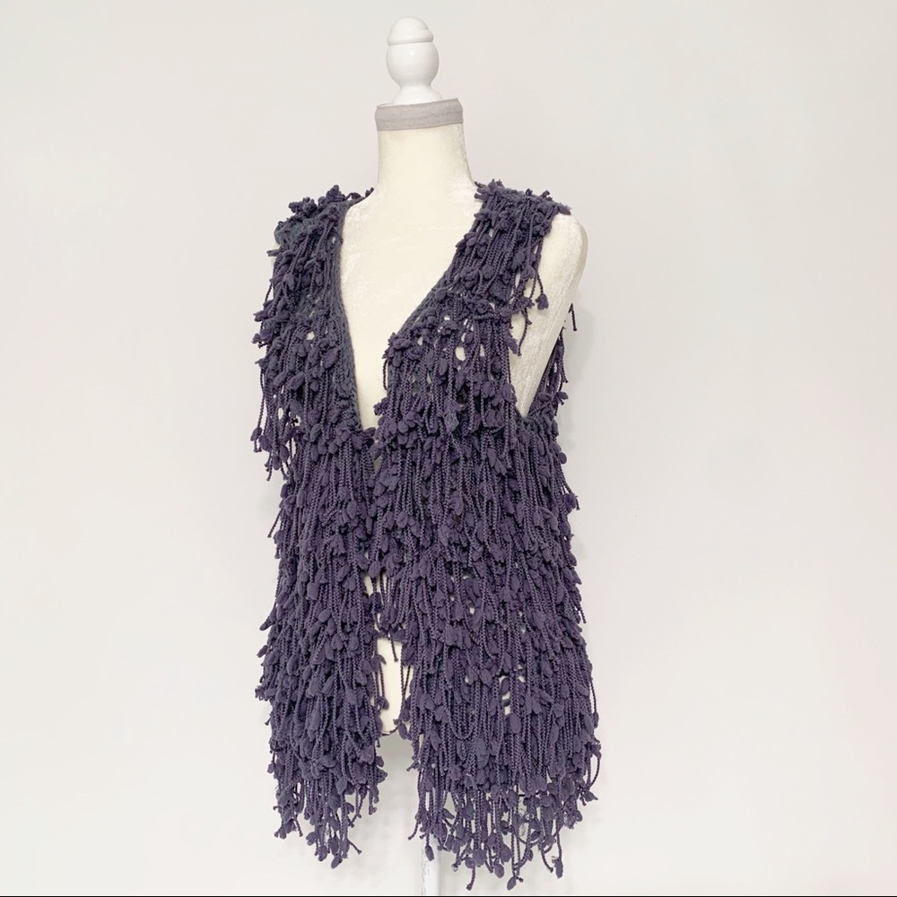 Camille & Co Fringe and Pom Vest in Gray - One Size